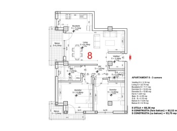 de vanzare apartament 3 camere #64089 - BLISS Imobiliare